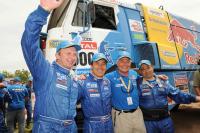 Rally Raid Dakar - Finish! Four Kamaz trucks on a podium